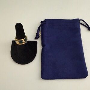 Tory Burch Authentic Wide Band Hunter Green Enamel and Gold Logo Ring -Size 7